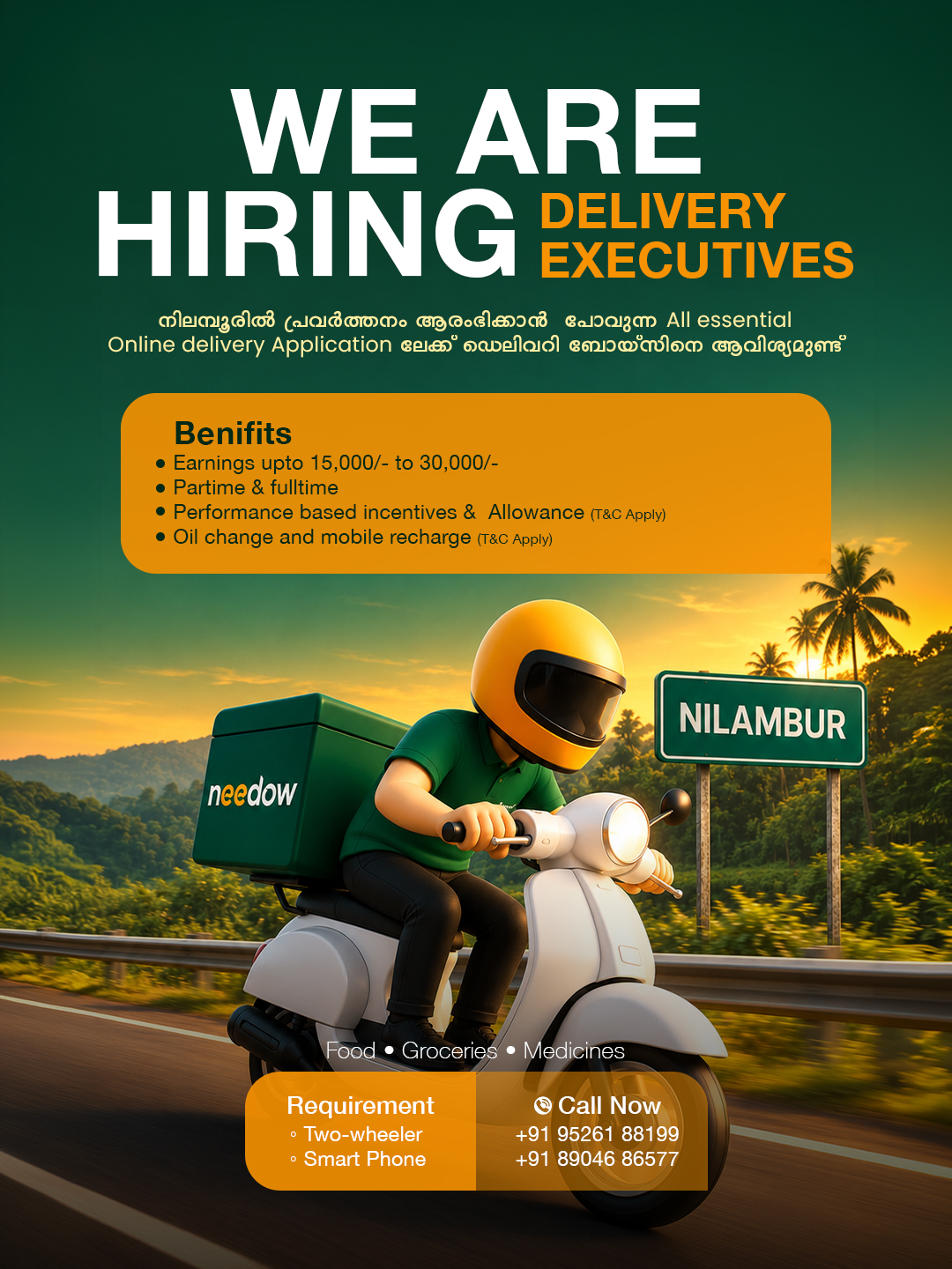 Needow Pilot delivery partner on a scooter